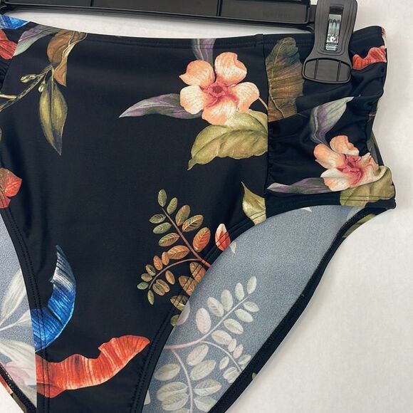 Cupshe Black Floral/ Tropical Print Swim Bikini Bottoms. Size Medium. NWT. - Picture 3 of 12